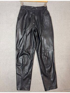 Vintage 80s 90s Calliope Black Genuine Leather High Rise Tapered Pants Size 6